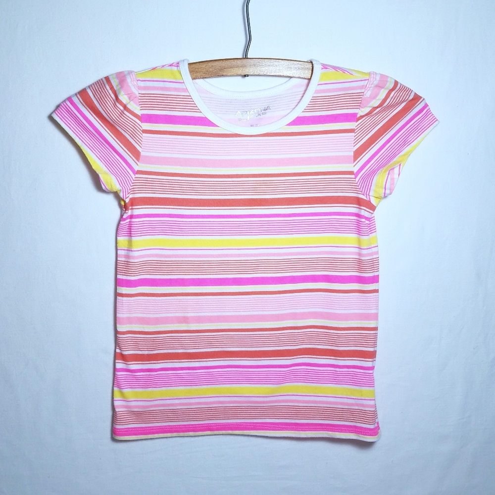 Arizona Jean Co. Pink Striped Cap Sleeve Girl's Top Sz XL 6X EUC